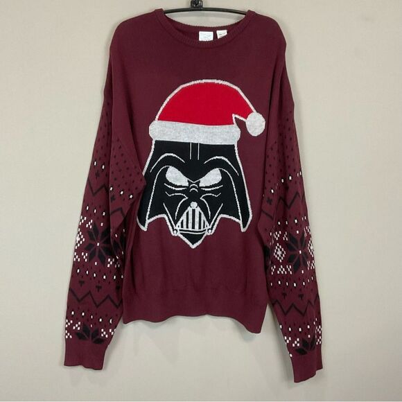 Darth Vader Christmas Sweater NWT Sz S Maroon Holiday Disney 100 Crewneck Unisex - Picture 2 of 9